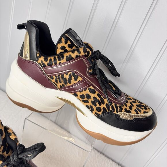 MICHAEL KORS Sz 10 M Olympia Trainer Cheetah Leopard Platform Calf Hair Mesh 10M - Picture 3 of 12
